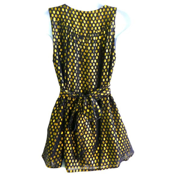 SiLK Metallic French Connection Gold Polka Dot Babydoll Top Sleeveless Tie 6 - Picture 3 of 8